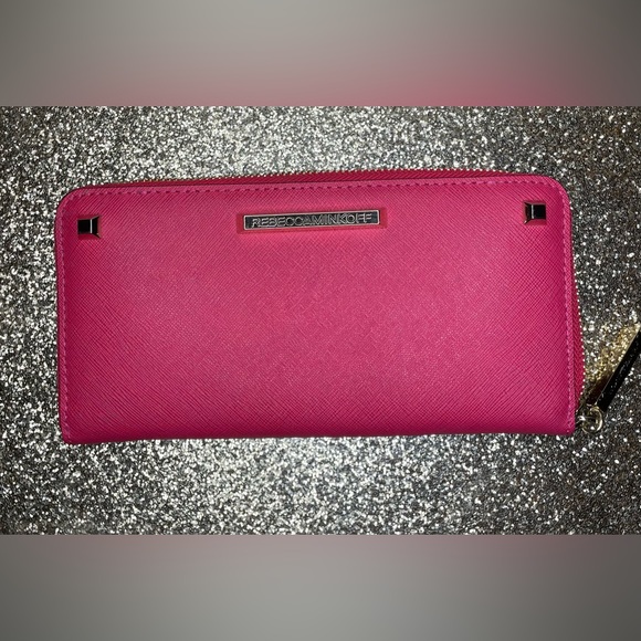 🎉HP🎉EUC-RebeccaMinkoff Fuschia Pink/Gold Saffiano Leather Zip Around Wallet✨💕 - Picture 14 of 16
